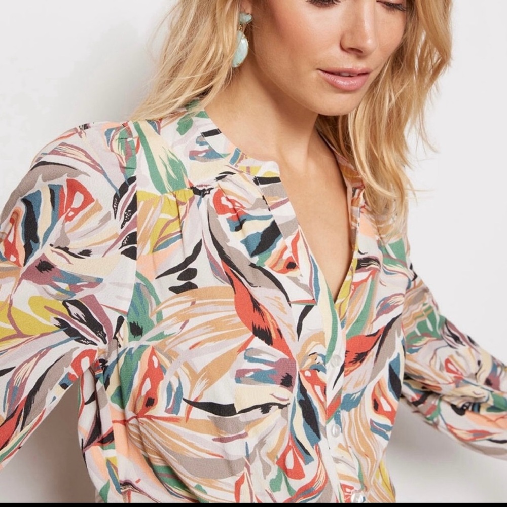Evereve Evie Puff Sleeve Romper Tropical Abstract Print Button Front Sz M